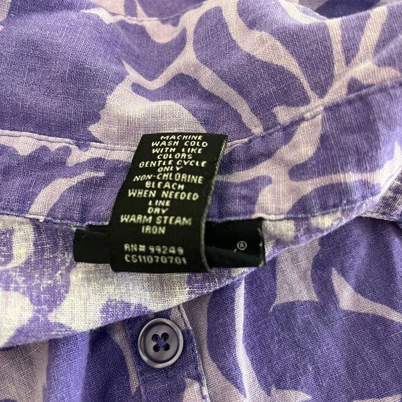 Maggie Barnes Womens Linen Button Up Shirt Size 3X Purple Floral Short Sleeve - Picture 8 of 8